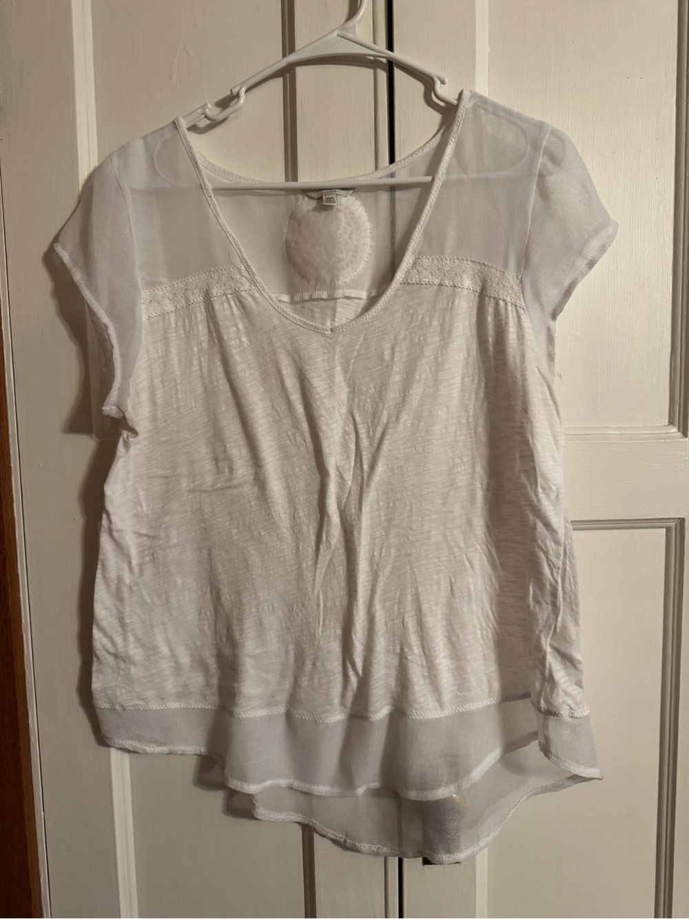 Lucky Brand White Sheer Layered V-Neck Blouse